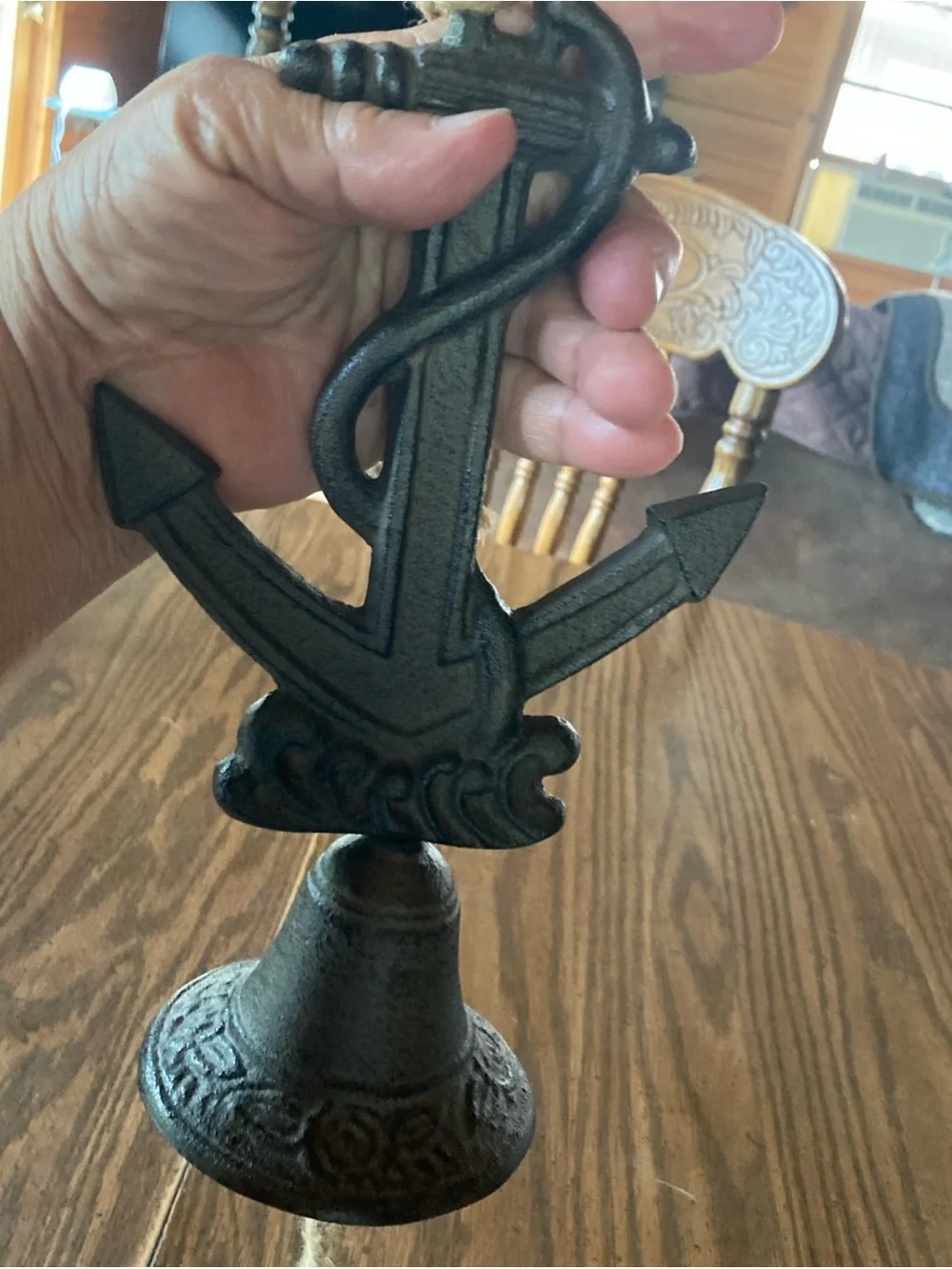 Rustic Anchor Wall Bell - Gray Cast Iron Home Wall Decor nautical beach house